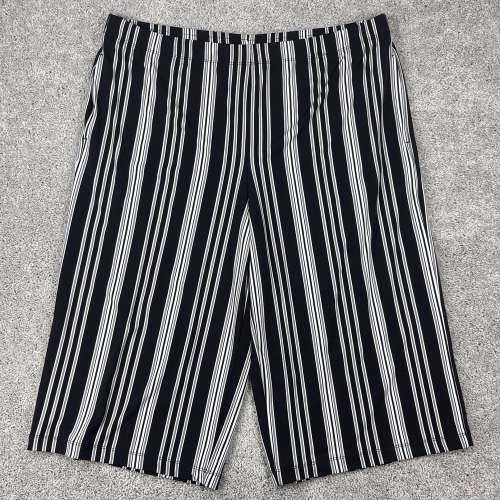 Susan Graver Womens XL Black White Striped Wide Leg Crop Pants A352233